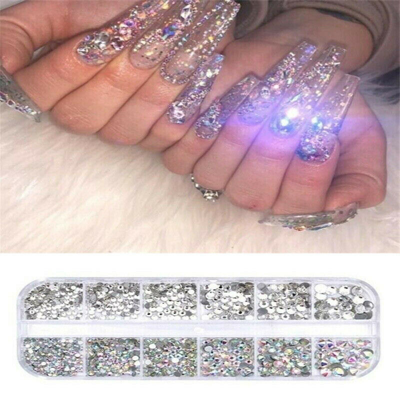 12 Box Crystal Rhinestone 3d Glitter Jewelry Glass Diamond Gems Nail Art Decor U