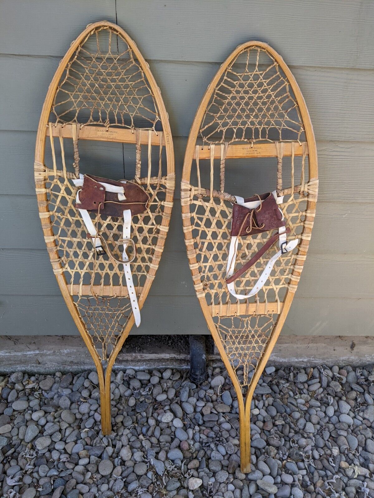 Vintage Rawhide & Wood Snowshoes, Norway Me, 48 X 14