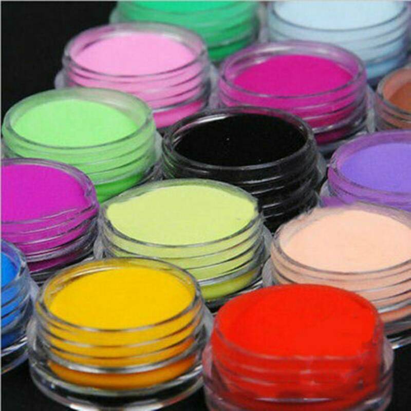 18 Colors Acrylic Nail Art Tips Uv Gel Powder Dust Diy Decoration Set Manicure !