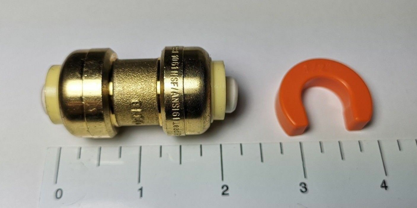 10) 1/2" X 1/2" Push Fit Couplings With 1 Free Disconnect Clip, Lead Free Brass