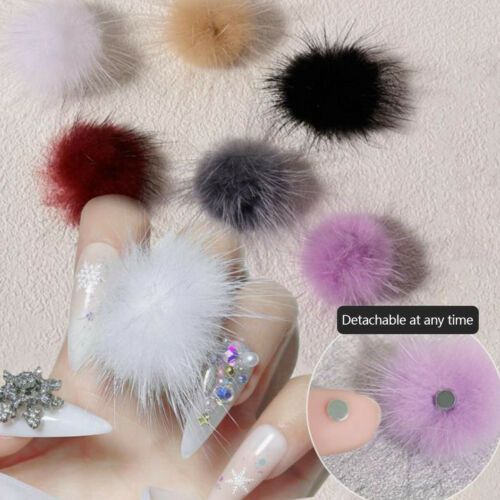 1pc Nail Poms Fluffy Plush Ball Nails 3d Soft Pom Magnetic Fur Detachable Diy