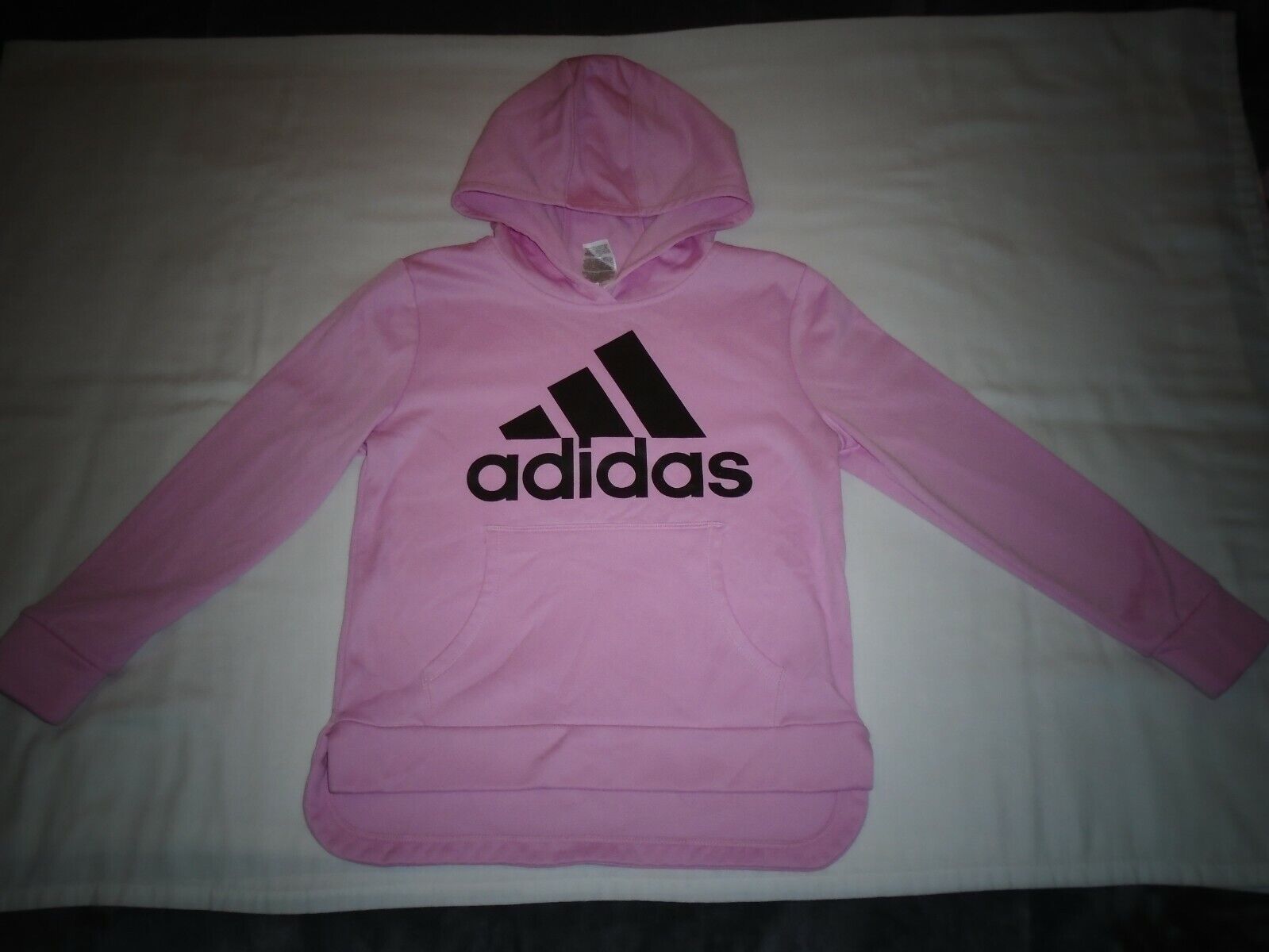 Girls Size L 14 Adidas Sweatshirt Hoodie Pink W/ Black Logo 2019 Line Euc
