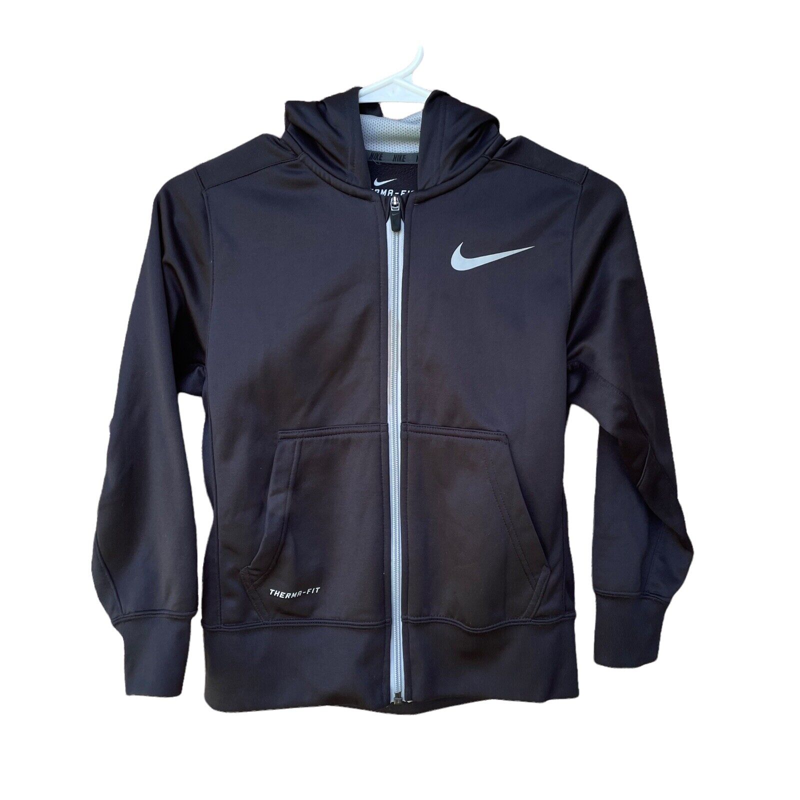 Nike Unisex Kids Black Therma-fit Full Zip Up Hooded Track Jacket Size Small