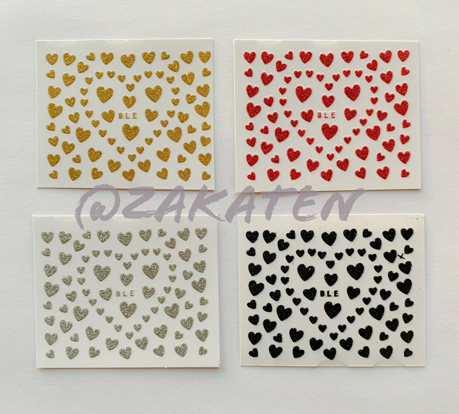 3d Nail Art Stickers Adhesive Transfer Glittery Hearts Series 4 Colors Us Seller
